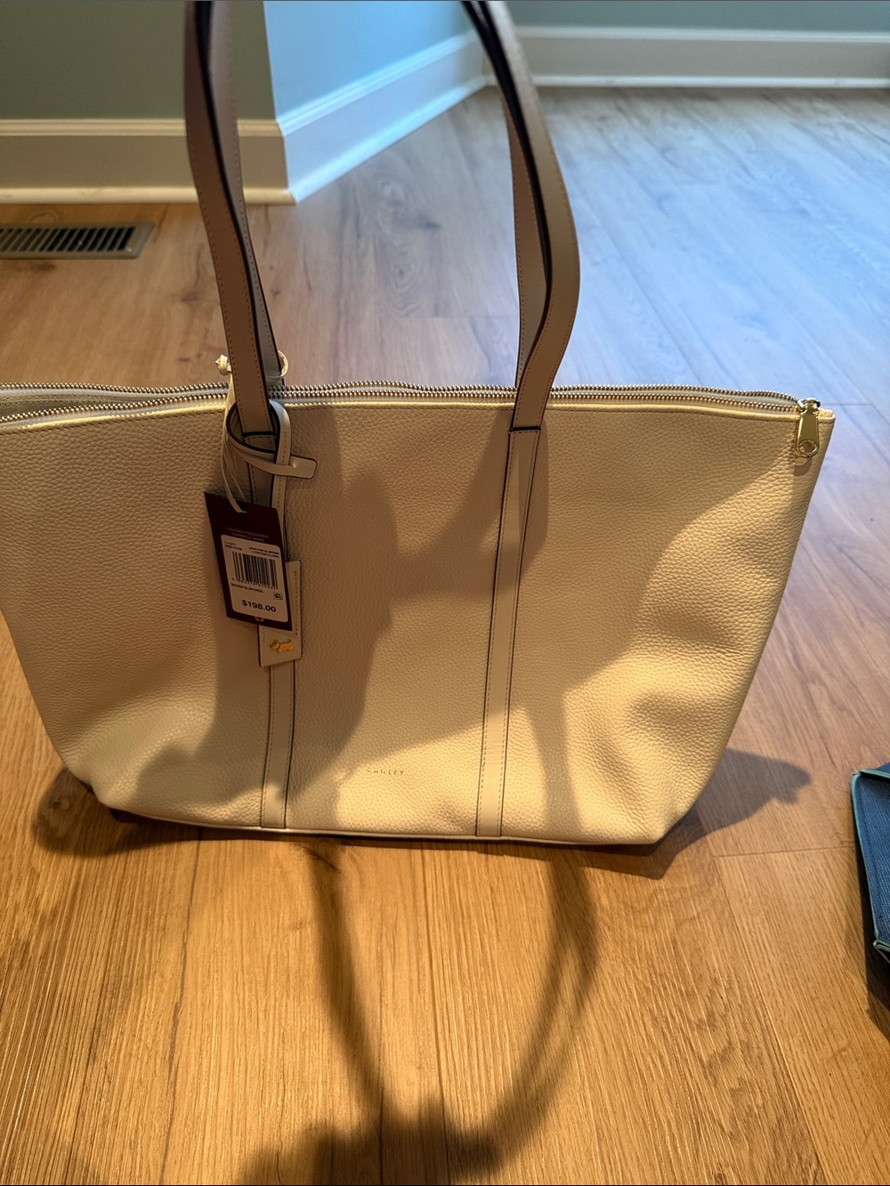 NWT Beautiful Cream Buttery Soft Radley Tote Bag with Gold Hardware